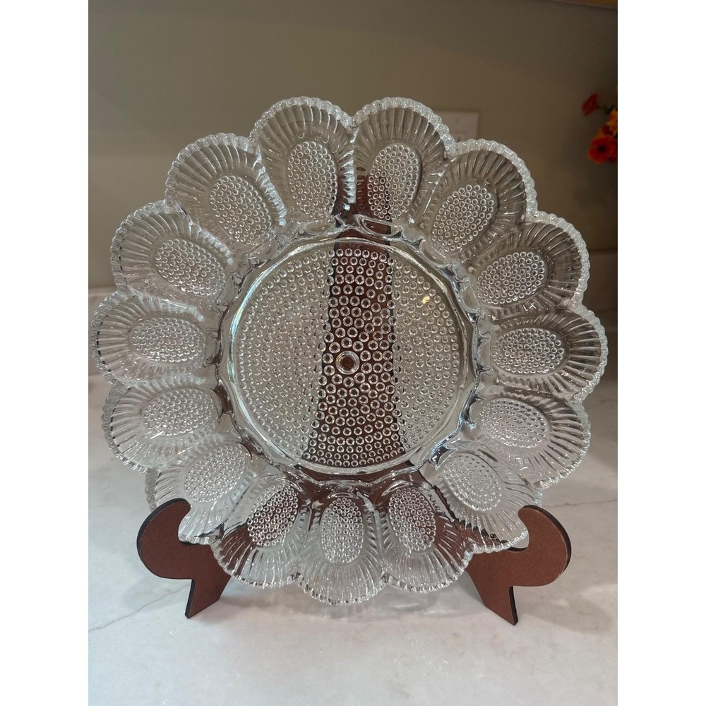 Indiana Glass Clear Hobnail Thousand Eyes Deviled Egg Plate Dish Platter